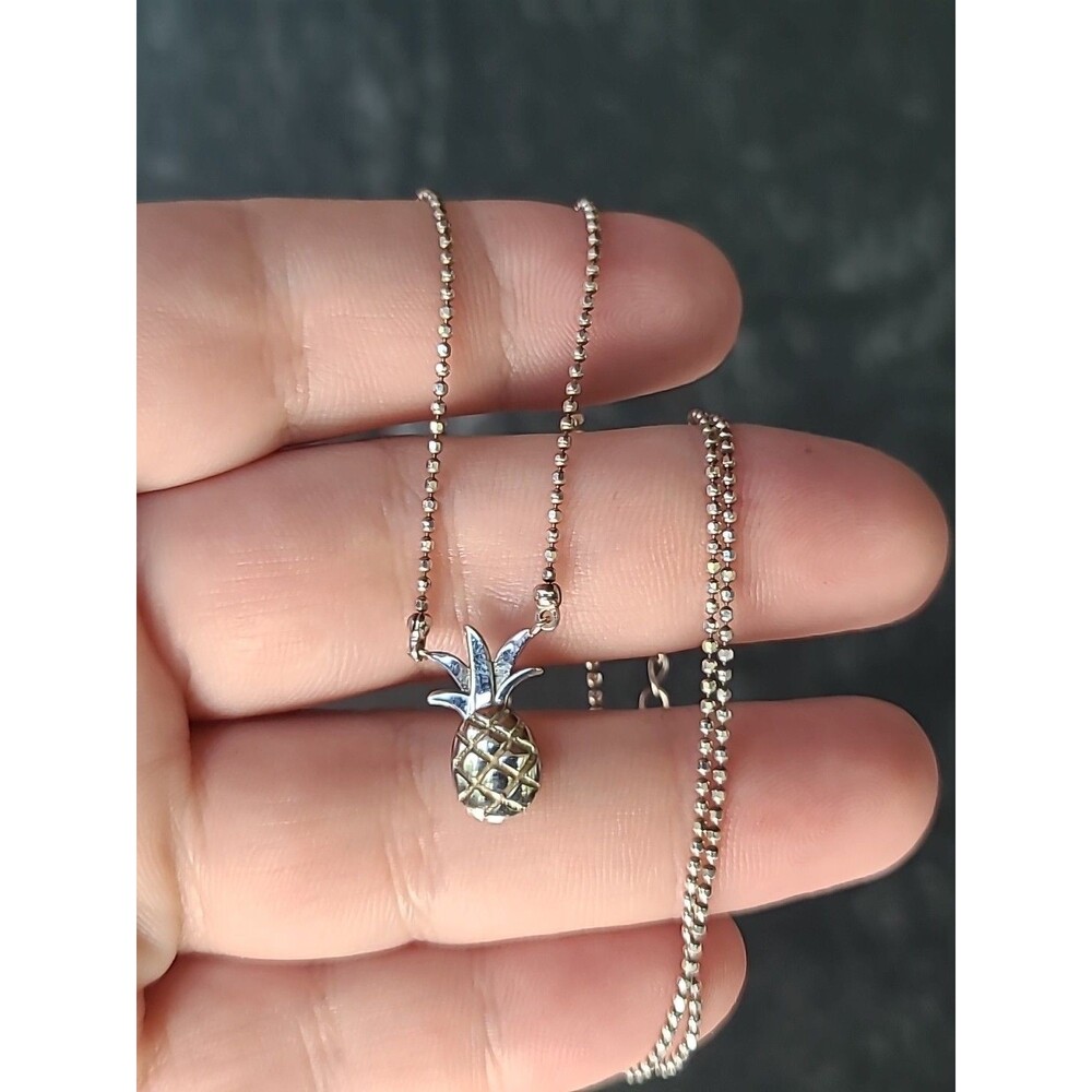 Adjustable 925 Sterling Silver Pineapple Shaped Pendant Necklace Vintage
